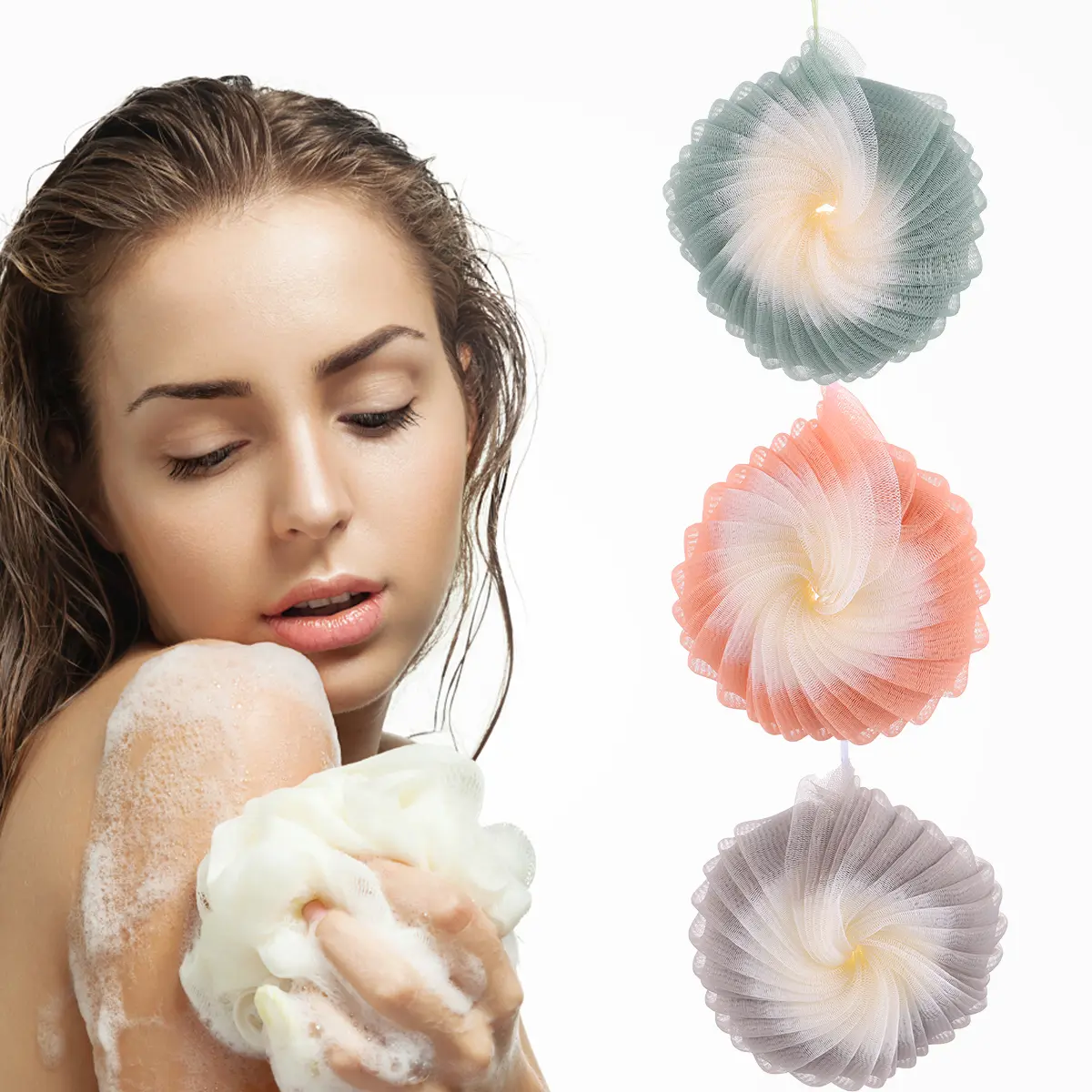 3 Pcs Ball Loofah Sponge Shower Plastic Fiber Body Cleaning Accessories Two Color Mesh Bath Sponges Safe Use Environmentally