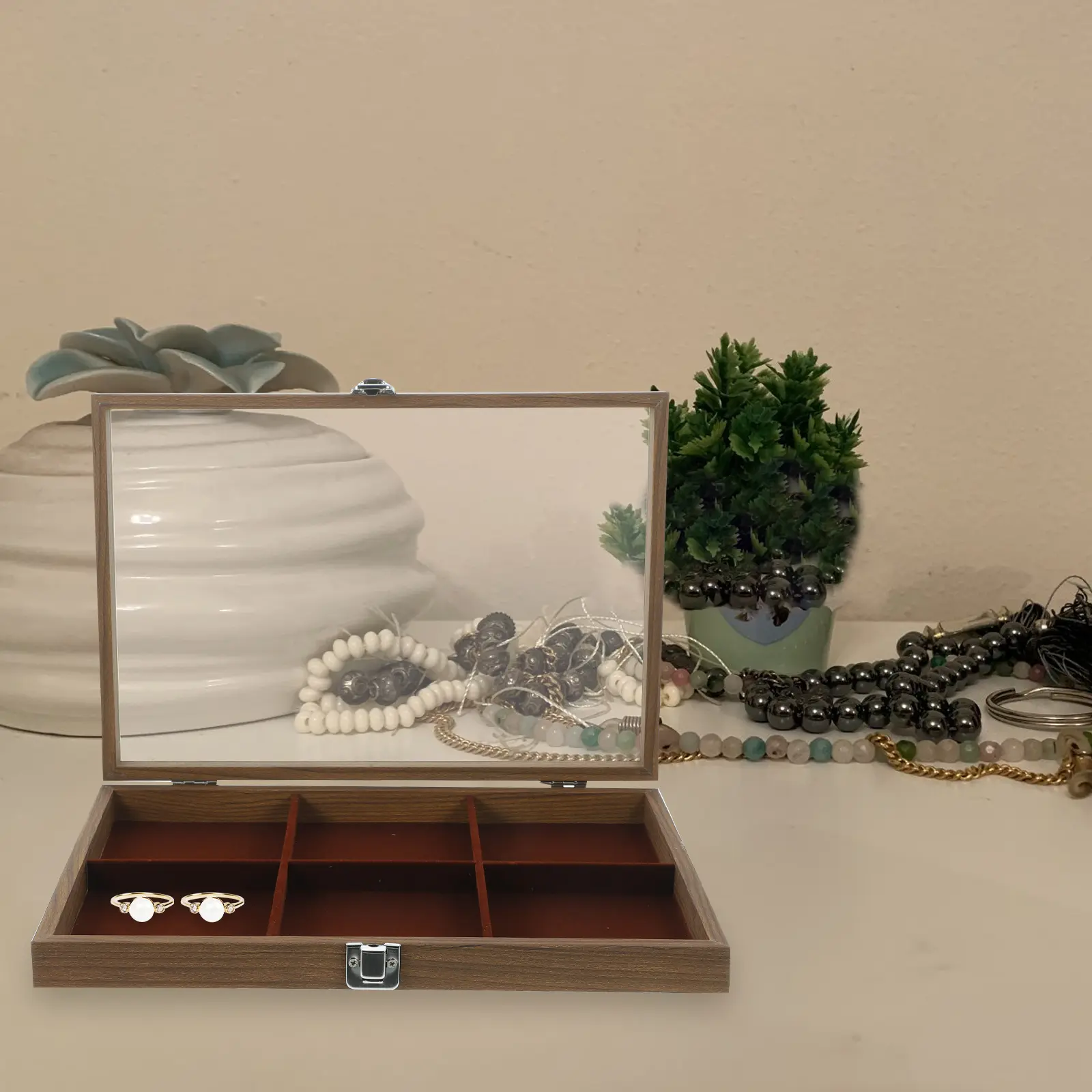 Wooden Jewelry Box 6 Grids proof Portable Bracelet Storage ganizer Travel Lightweight Multi functional