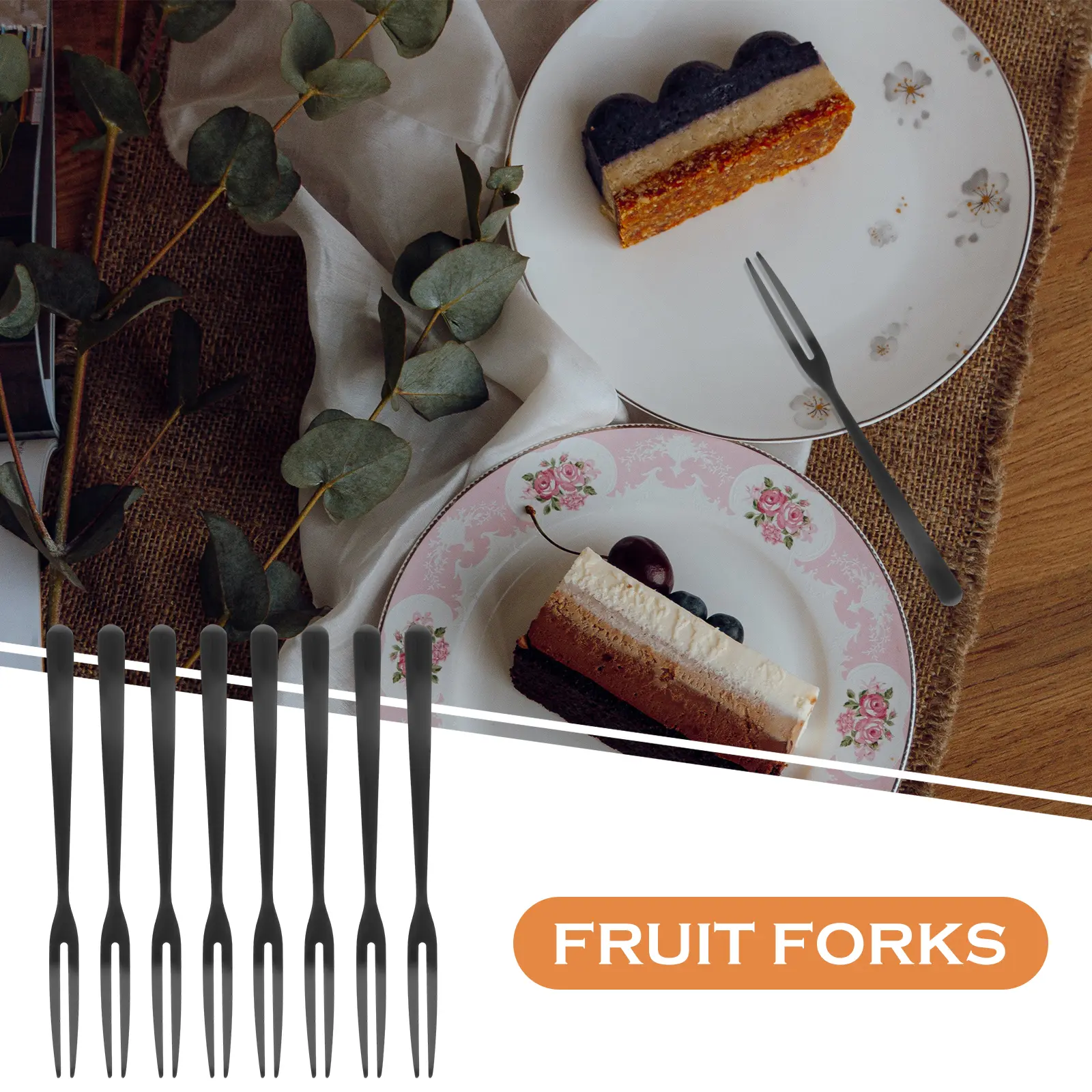 10pcs Fruit Forks Stainless Steel Reusable Party Picks Cake Dessert Cupcake Salad Two Prongs Safe Family Stylish Tableware