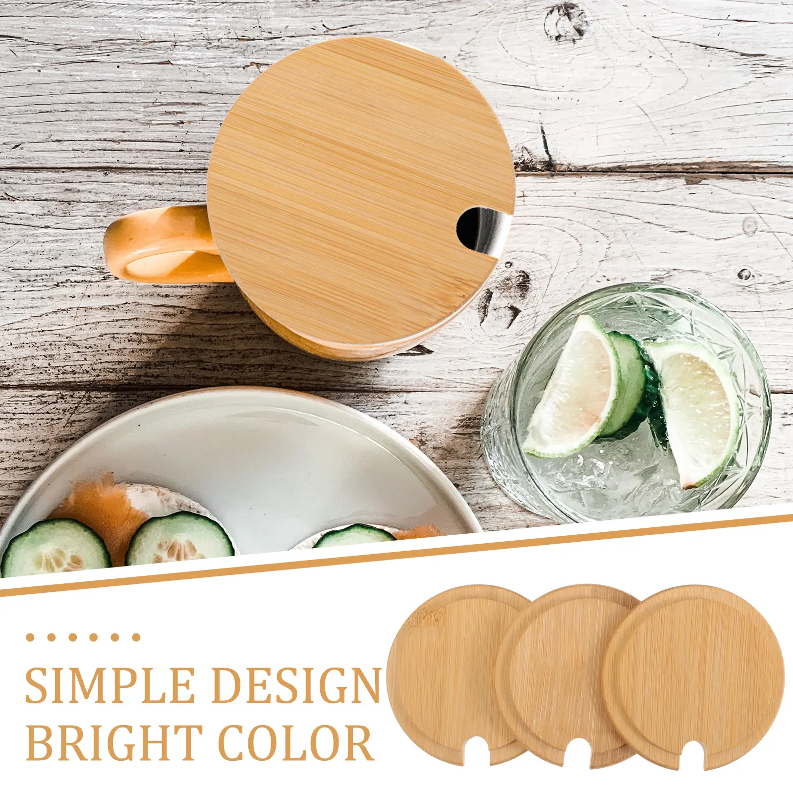 6pcs Lid Wood Cover for Drinks Mug Dust proof Airtight Jar Bamboo Bottle Cover Bamboo Bottle Glass Ceramic Kitchen Bar