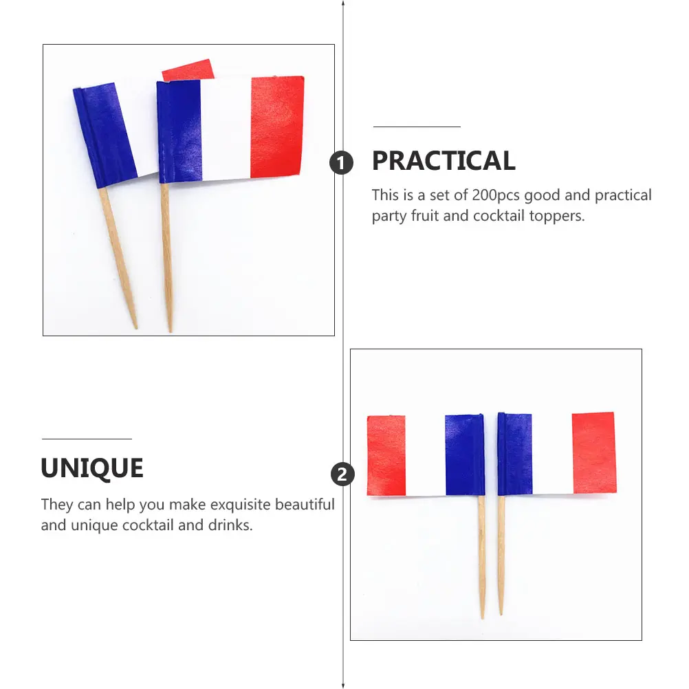 200pcs Cocktail Flag Picks National Flag Sign Fruit Toppers Party Decoration Skewer Picks for Drinks Dessert Wooden Bar Tools