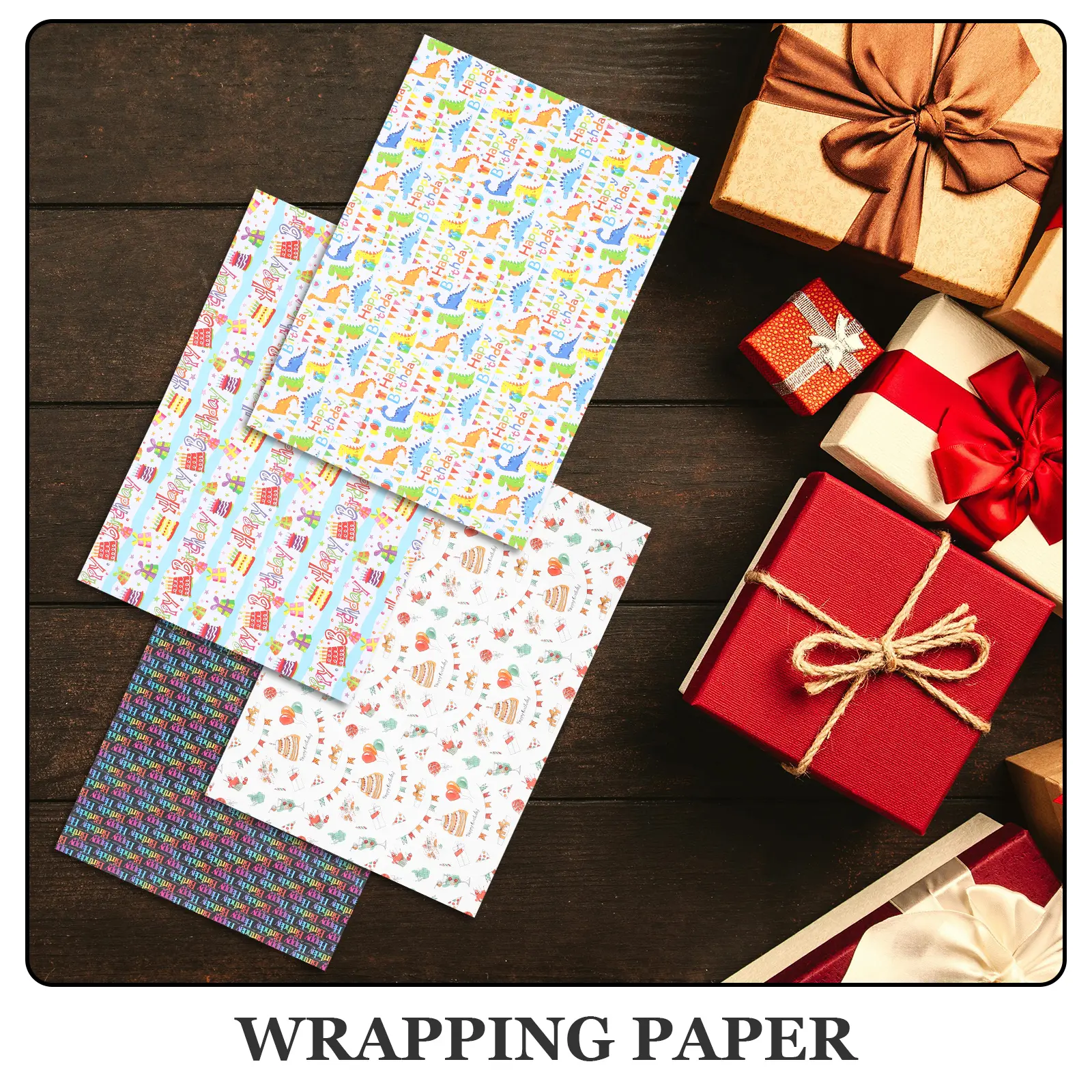4 Sheets Birthday Wrapping Paper 80g Coated Reusable Gift Packing Sheets for Candy Chocolate Ornament Storage Easy Holiday Party