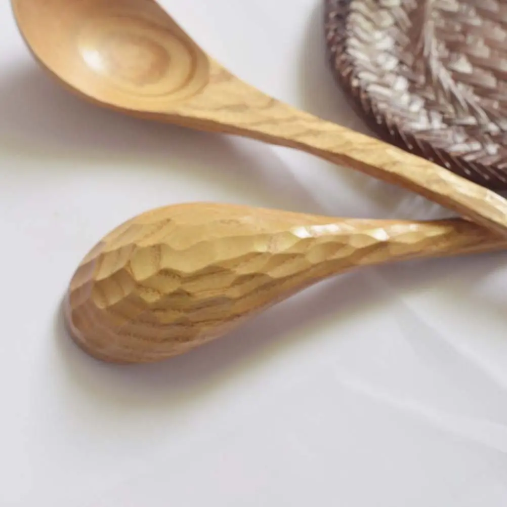 4 Pcs Wooden Spoons Creative Hand Carved Tortoise Shell Pattern Wood Spoons Kitchen Soup Spoons (20x4cm)