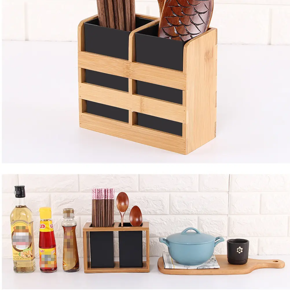 Bamboo Utensil Holder Kitchen ganizer Tool Crock Chopsticks Rack Wooden Storage Solution Premium Material Easy Clean