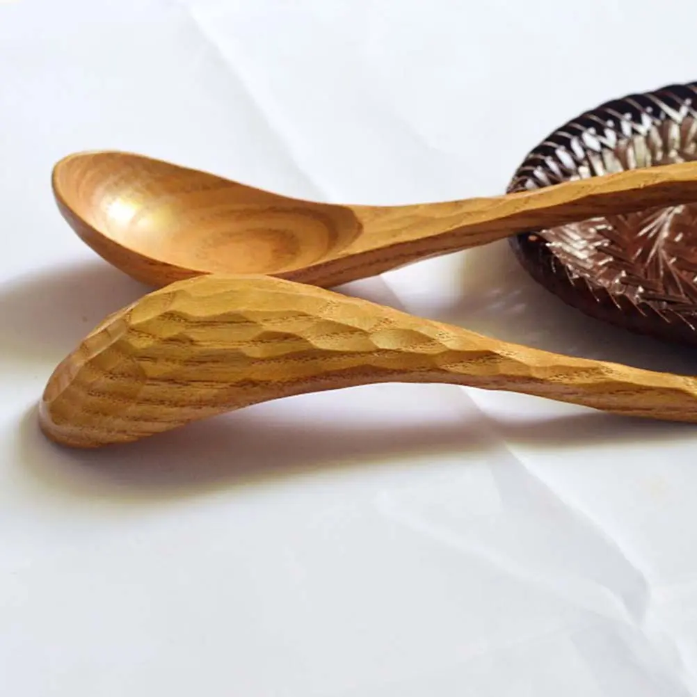 4 Pcs Wooden Spoons Creative Hand Carved Tortoise Shell Pattern Wood Spoons Kitchen Soup Spoons (20x4cm)