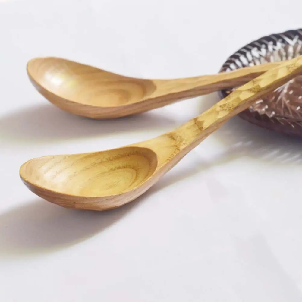 4 Pcs Wooden Spoons Creative Hand Carved Tortoise Shell Pattern Wood Spoons Kitchen Soup Spoons (20x4cm)
