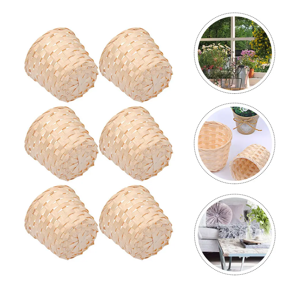 9pcs Bamboo Storage Baskets Elegant Small Size Terrace Garden Bedroom Decorative Woven Basket Sundries ganizer Household