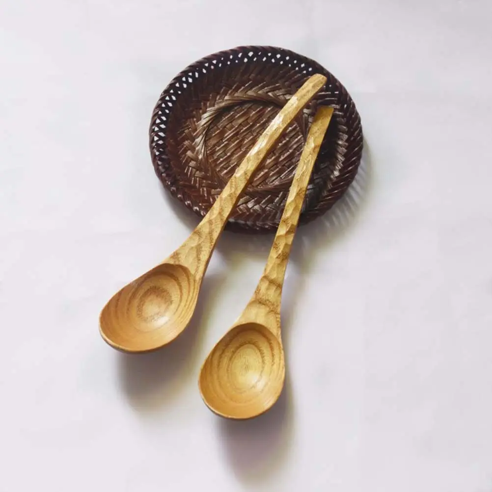 4 Pcs Wooden Spoons Creative Hand Carved Tortoise Shell Pattern Wood Spoons Kitchen Soup Spoons (20x4cm)