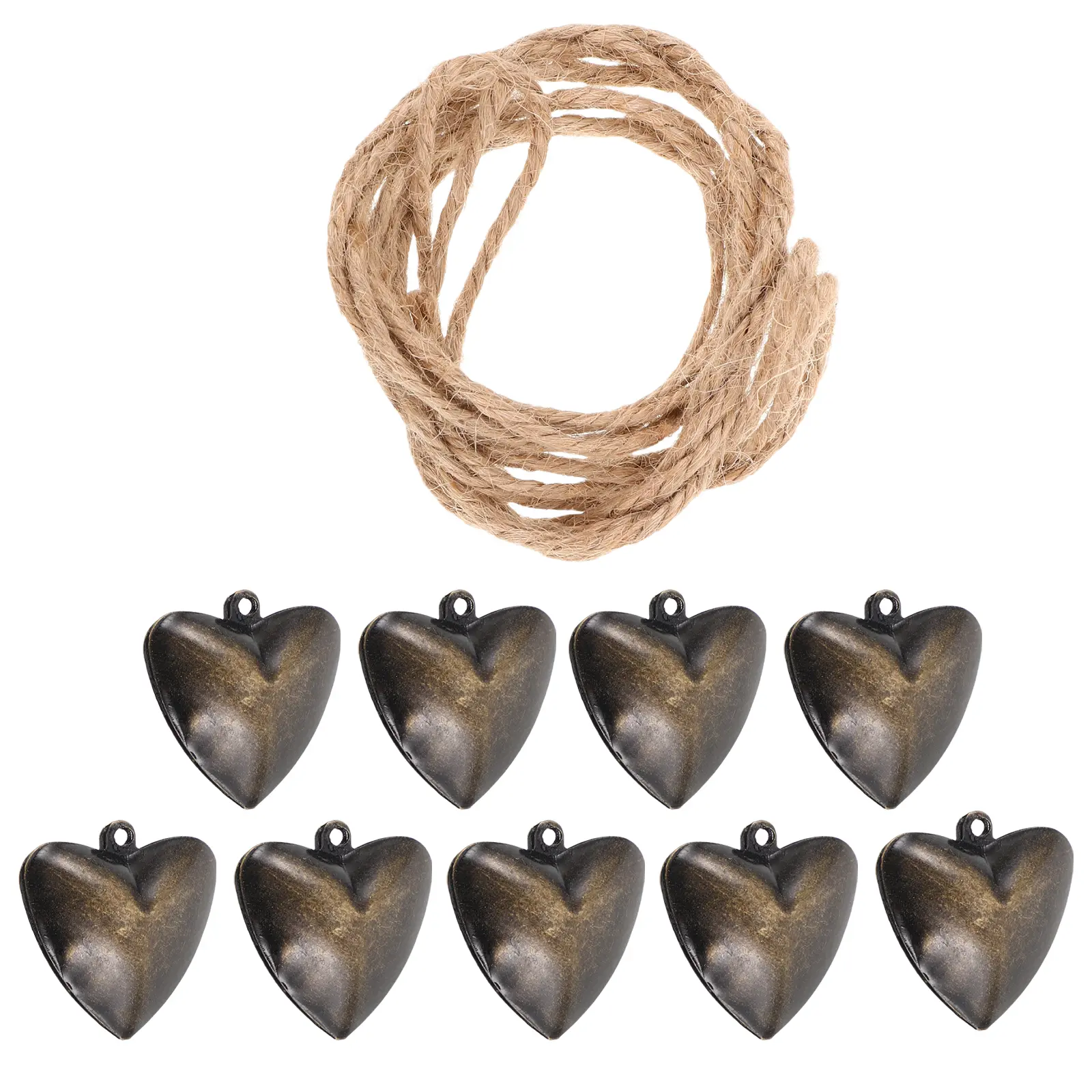 1 set Retro Heart-shaped Bells Wind Chime Hanging Decor Mini Farmhouse Vintage Metal Pendant Indoor Outdoor Balcony Cafe
