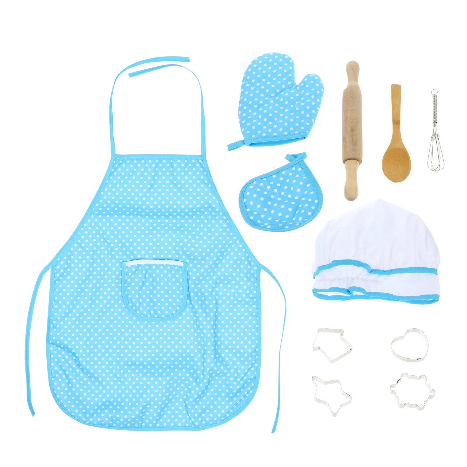 11pcs Children Kitchen Cookware Set Blue Plastic Cosplay Accessories Chef Costume Creative Pattern Apron Cloth Storage