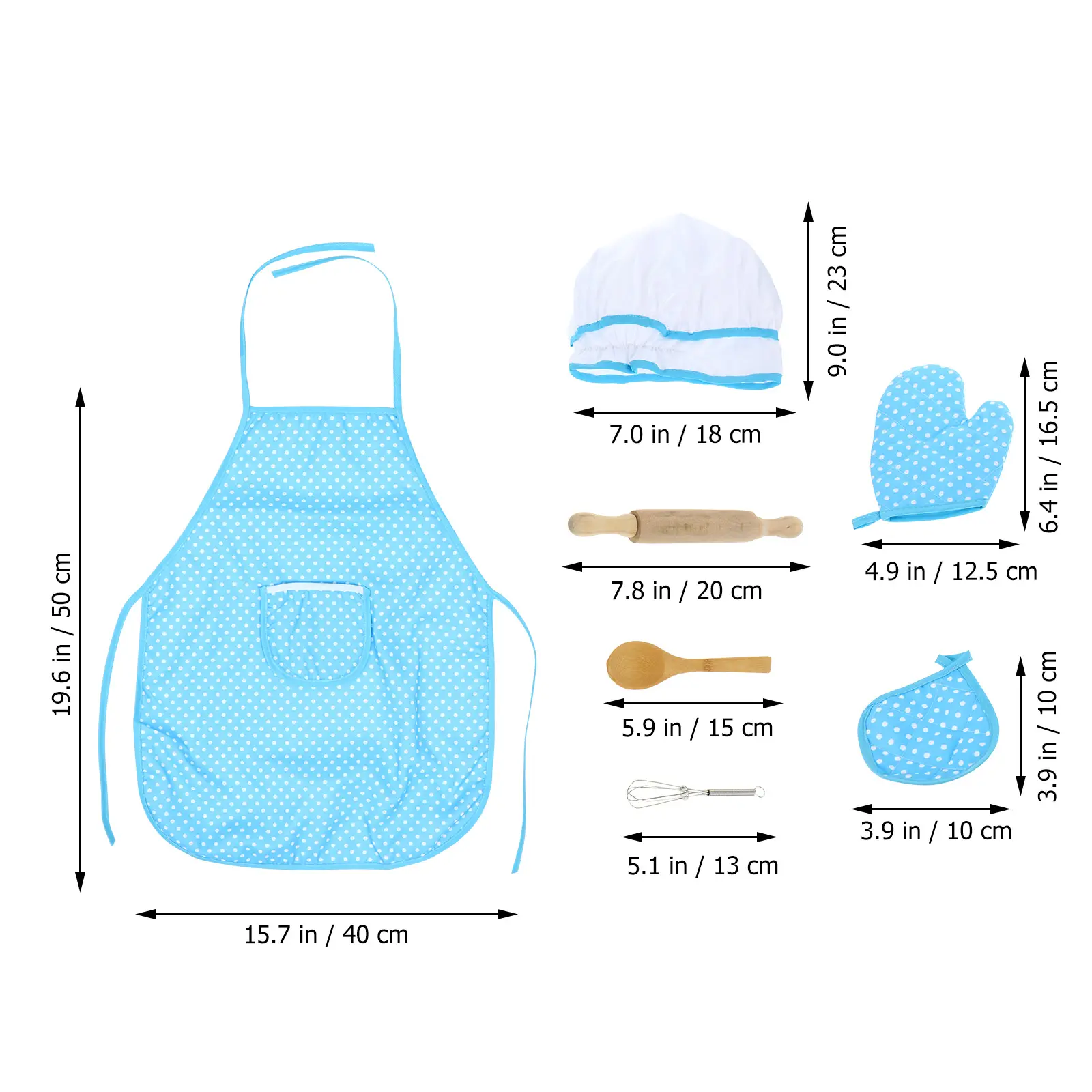 11pcs Children Kitchen Cookware Set Blue Plastic Cosplay Accessories Chef Costume Creative Pattern Apron Cloth Storage