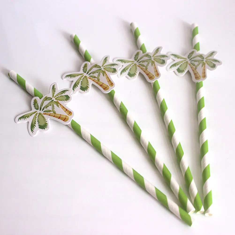 50pcs Hawaiian Paper Straws Eco Friendly Food Grade Safe Party Drinking Straw for Smoothies Coffee Tea Holiday Cocktails Luau
