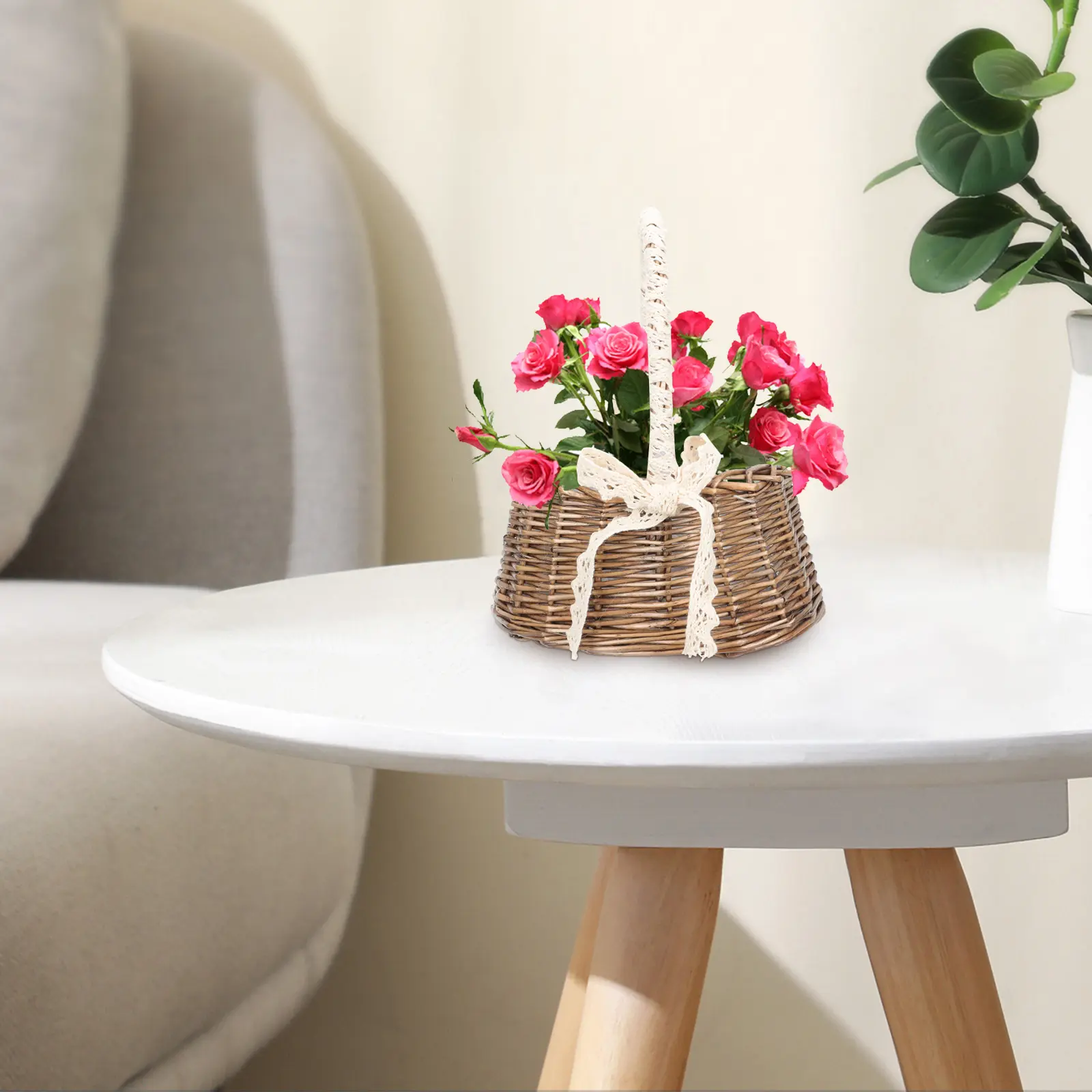 Woven Flower Basket Natural Material Multi purpose Decorative Home Wooden Gift Packing Reusable Storage Vase