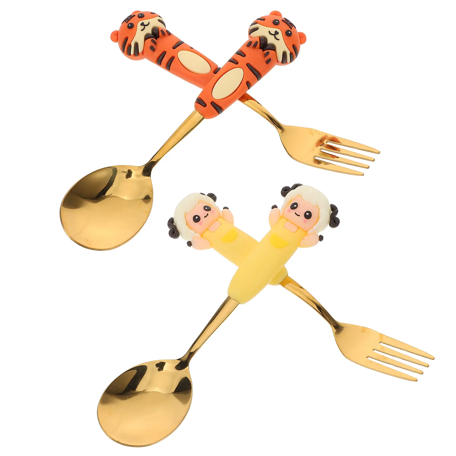 4 Pcs Cartoon Tableware Set Kids Silverware Cake Fork Utensils Spoon Animal Spoons and Forks Meals