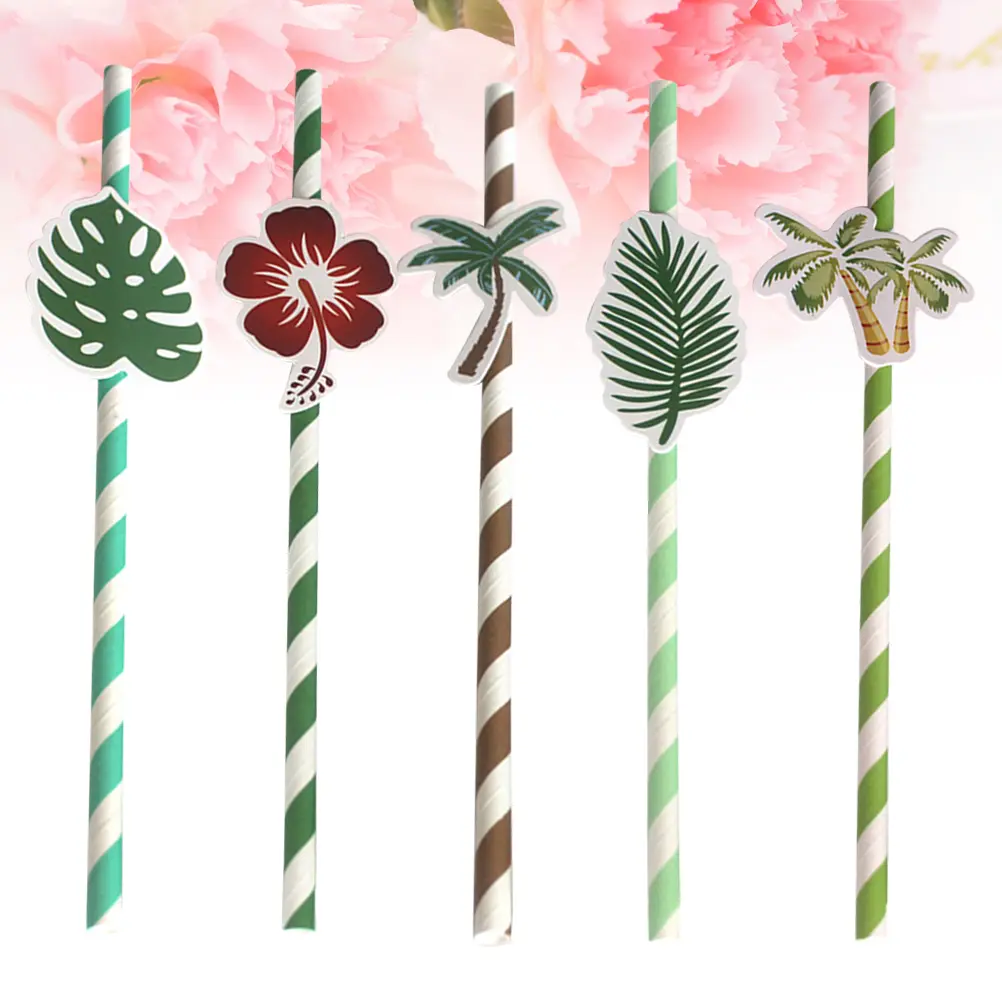 50pcs Hawaiian Paper Straws Eco Friendly Food Grade Safe Party Drinking Straw for Smoothies Coffee Tea Holiday Cocktails Luau