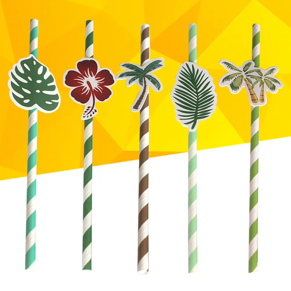50pcs Hawaiian Paper Straws Eco Friendly Food Grade Safe Party Drinking Straw for Smoothies Coffee Tea Holiday Cocktails Luau