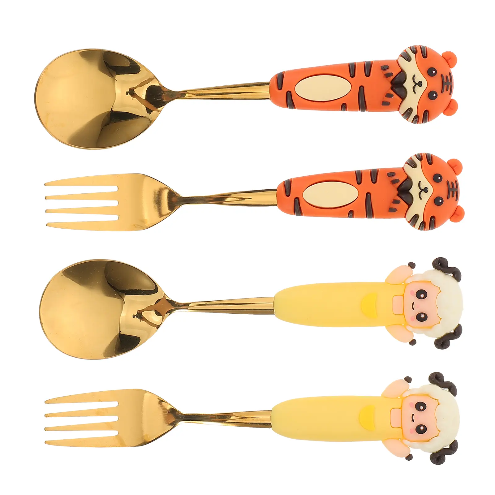 4 Pcs Cartoon Tableware Set Kids Silverware Cake Fork Utensils Spoon Animal Spoons and Forks Meals