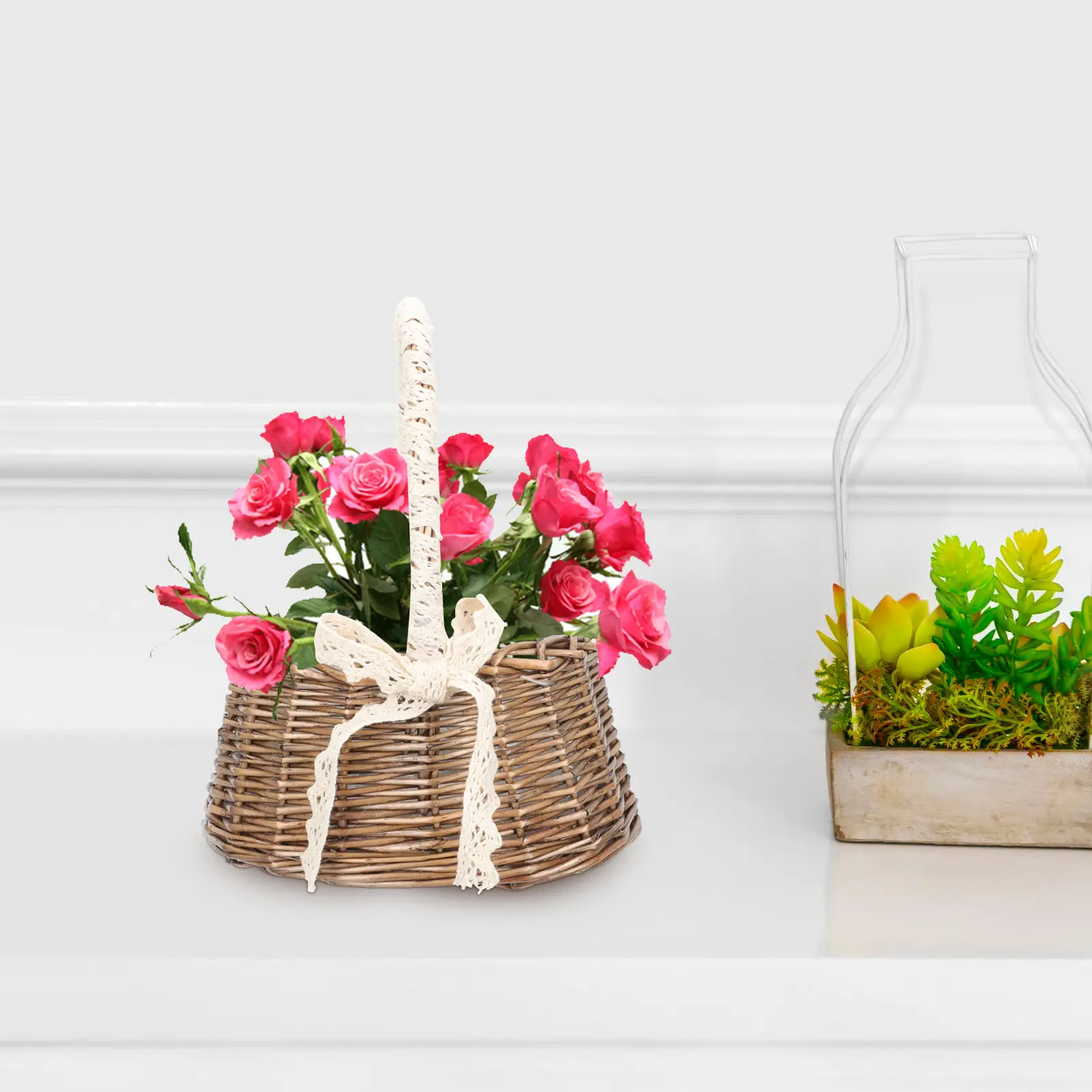 Woven Flower Basket Natural Material Multi purpose Decorative Home Wooden Gift Packing Reusable Storage Vase