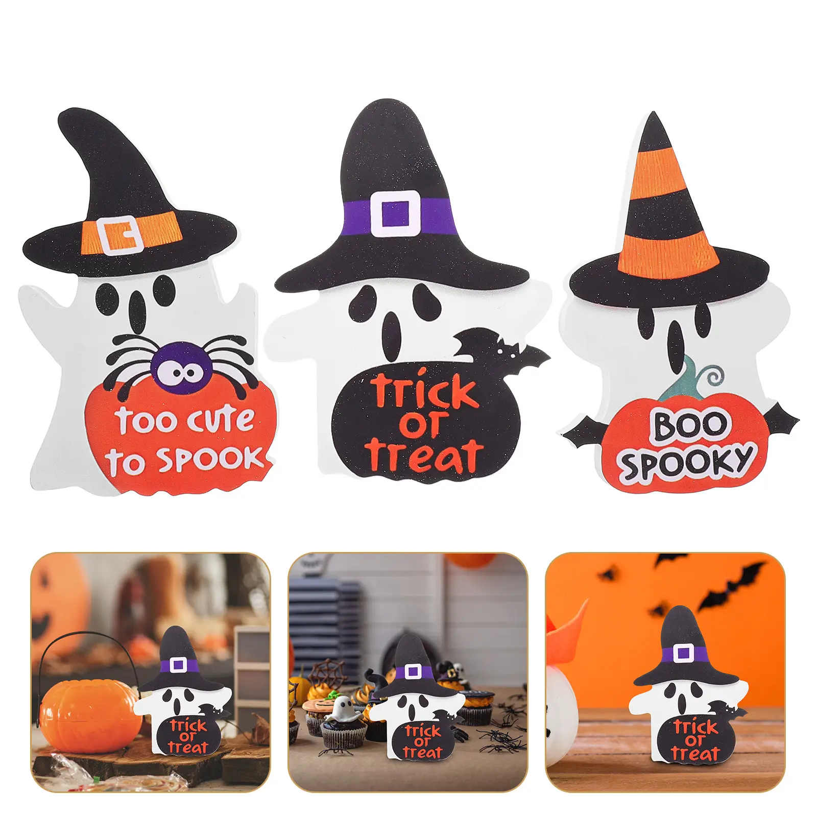 3pcs White Ghost Decorations Halloween Table Signs Cute Indoor Ghosts Home Aesthetic Party Festive Coffe Table Shelf nament