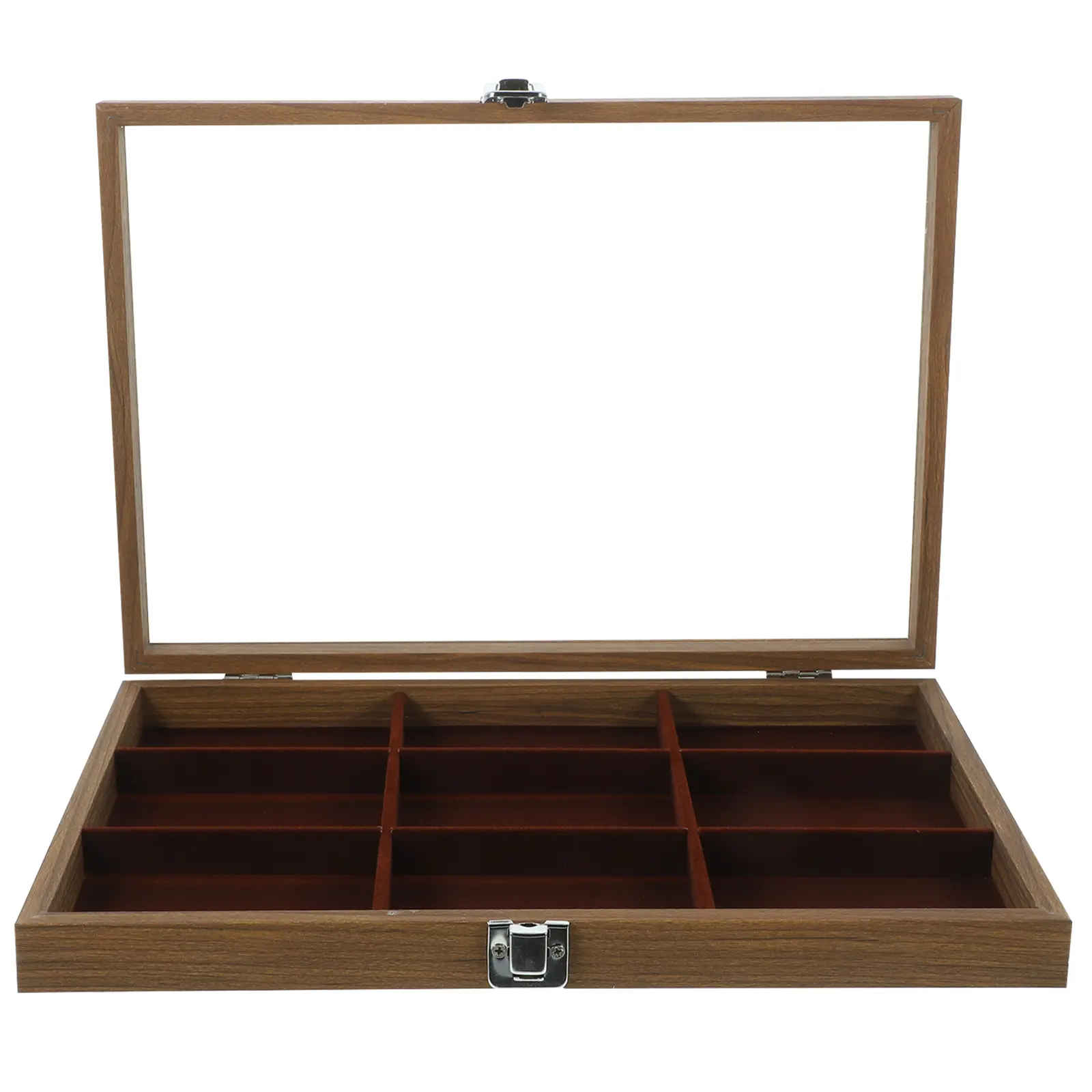 9 Grid Walnut Wood Jewelry Box Clear Lid Portable Multi Compartment Storage Display Case for Accessories Bracelets Necklaces