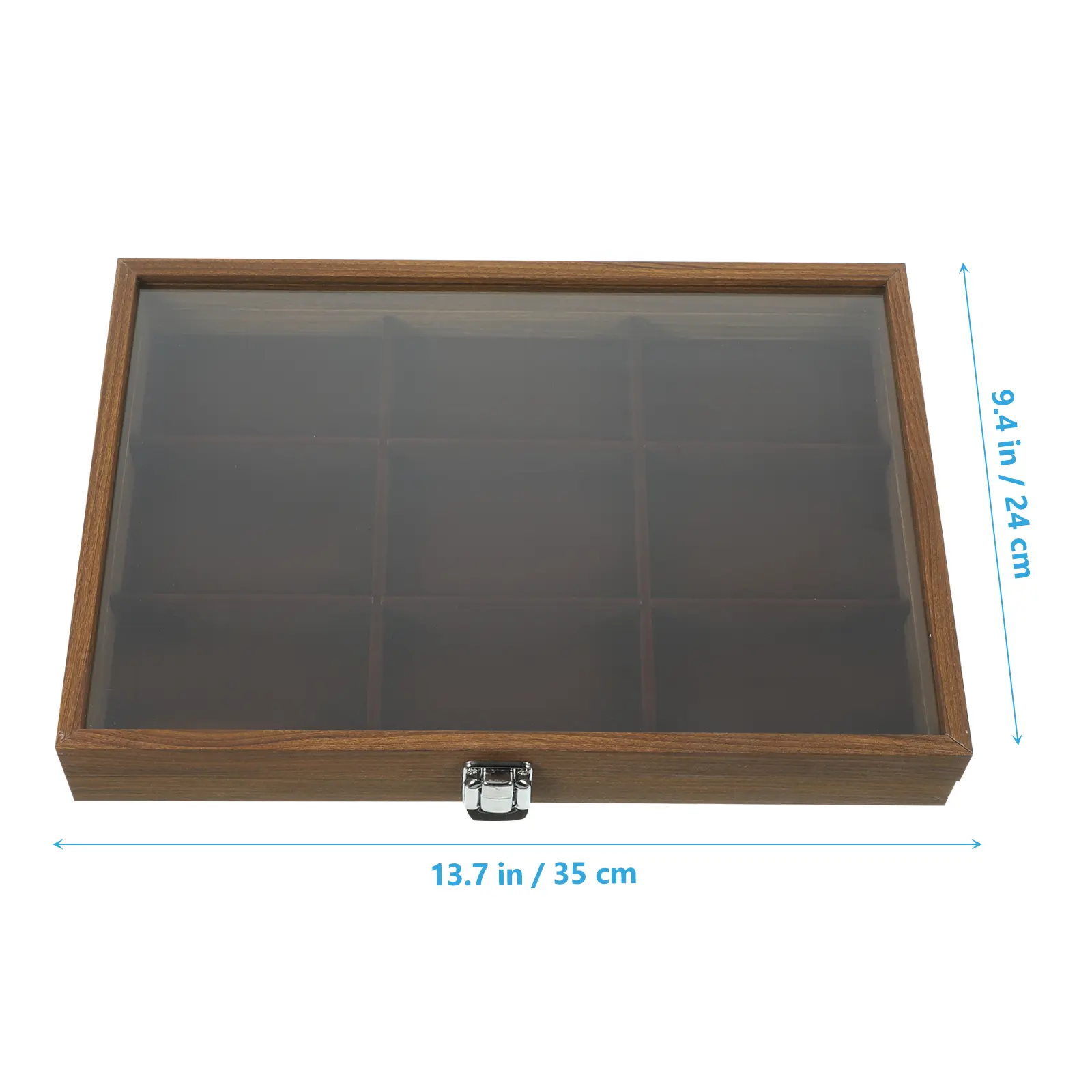 9 Grid Walnut Wood Jewelry Box Clear Lid Portable Multi Compartment Storage Display Case for Accessories Bracelets Necklaces