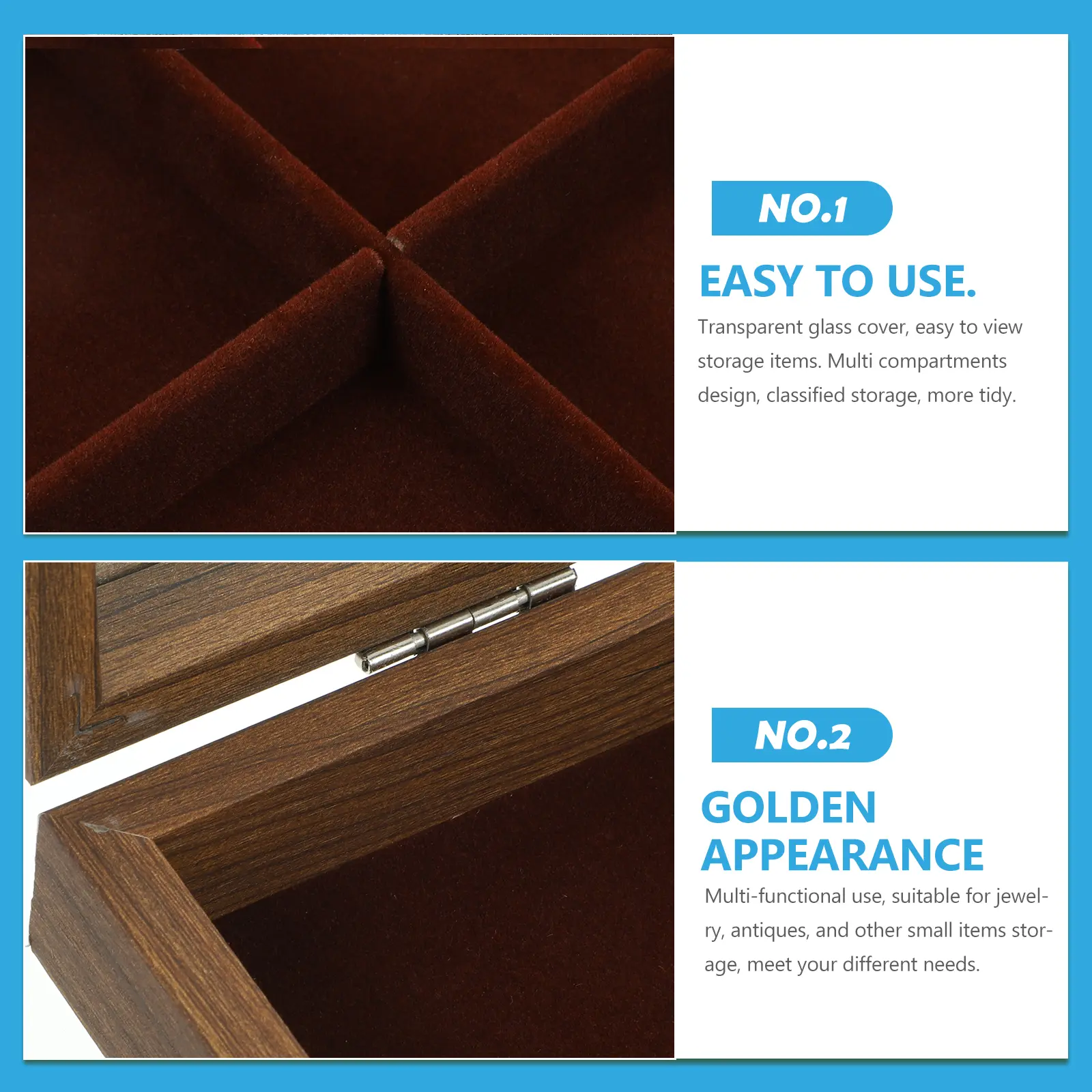 9 Grid Walnut Wood Jewelry Box Clear Lid Portable Multi Compartment Storage Display Case for Accessories Bracelets Necklaces