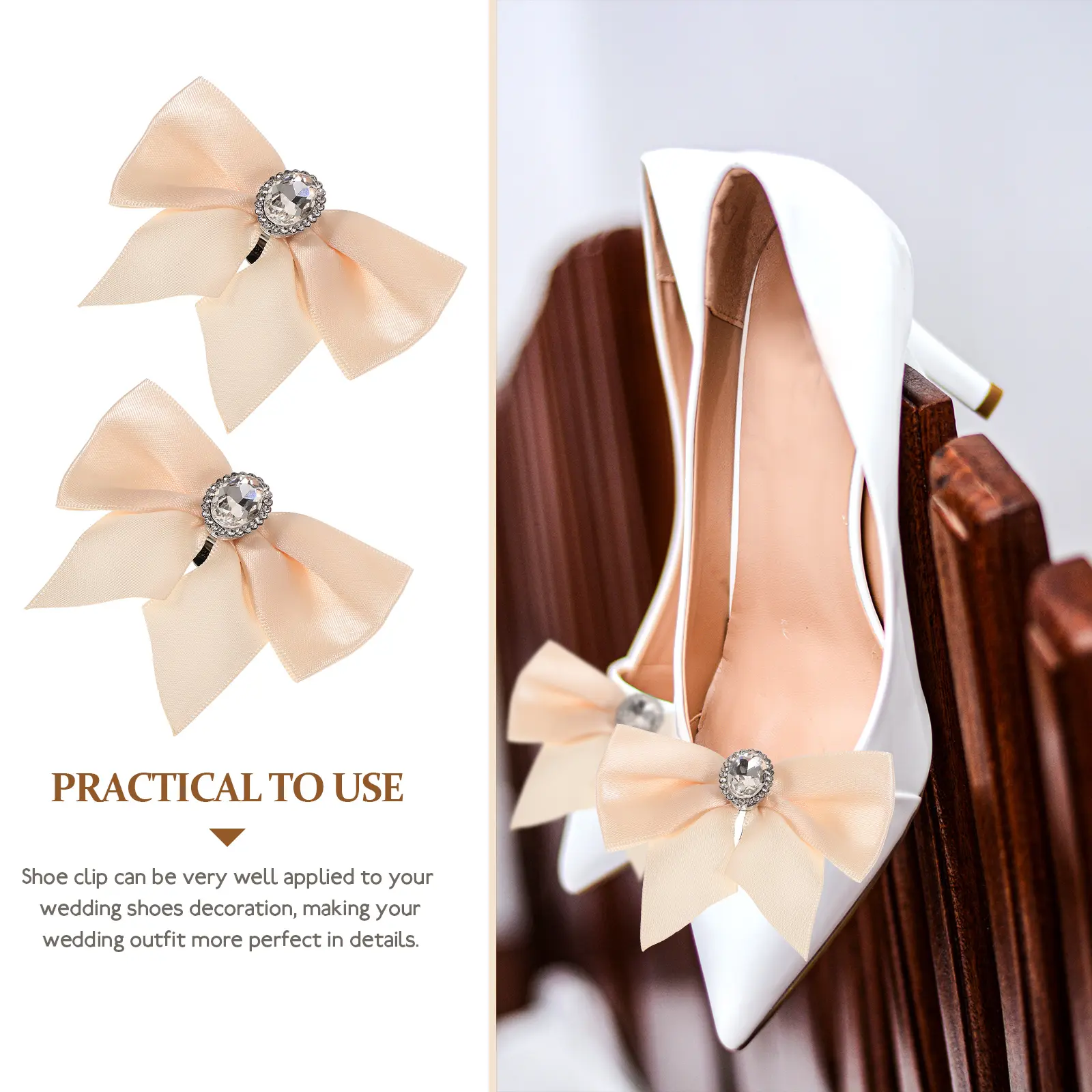 Bowknot Flower Clips 1 Pair White S0077 Bridal Wedding Decorations Bow Shape Accessories for Heels Flats Shoe Embellishments
