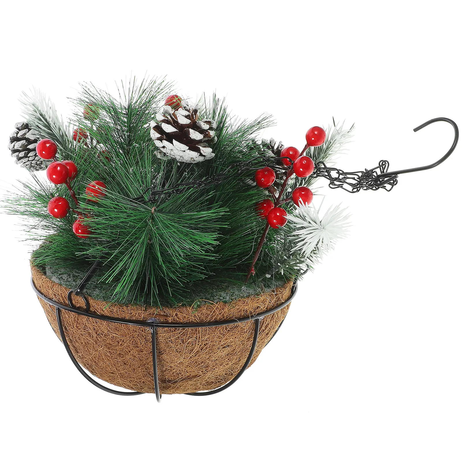 1pc Christmas Hanging Basket Decorations Festive Scene Pendant Outdoor Front Porch Plastic Baskets Xmas Flower Basket