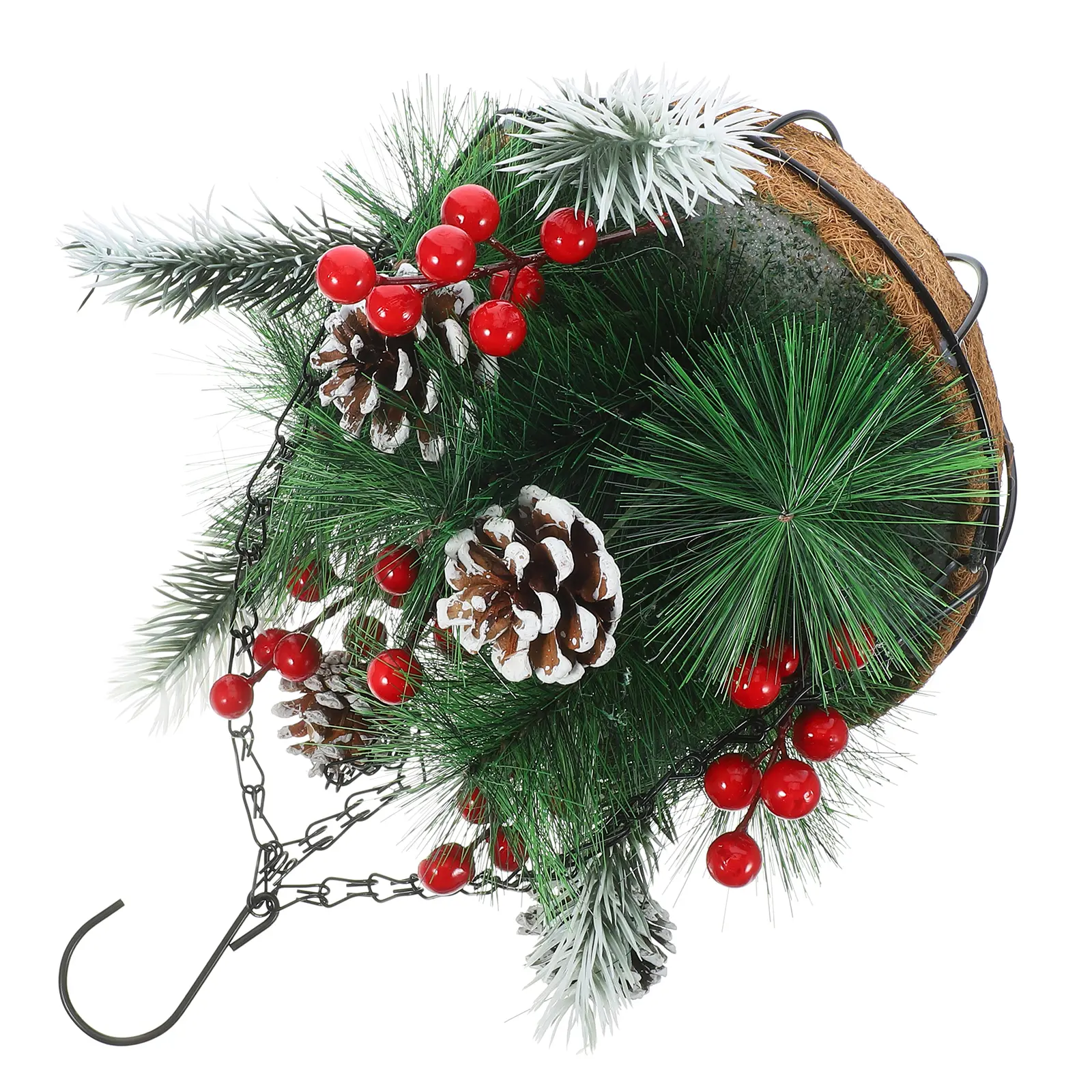 1pc Christmas Hanging Basket Decorations Festive Scene Pendant Outdoor Front Porch Plastic Baskets Xmas Flower Basket