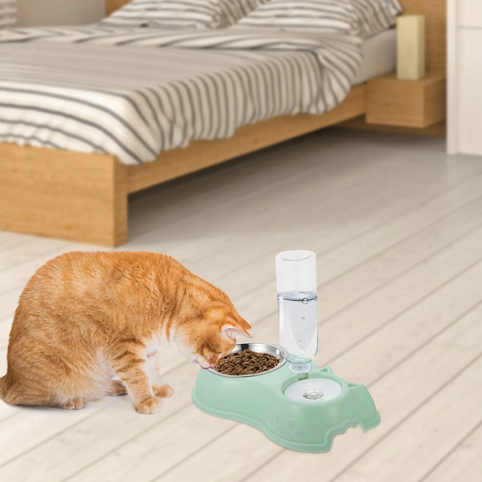Automatic Pet Feeder Waterer Dual Bowl Plastic Stainless Steel Cat Dog Rabbit Easy Clean Detachable Design Pet Supplies