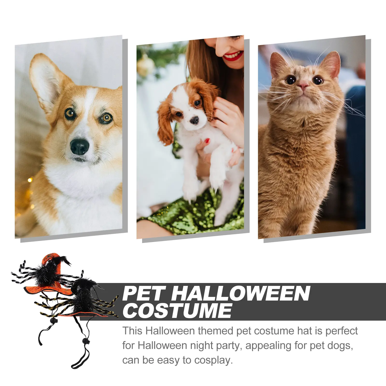 2pcs Halloween Pet Hat Dog Costume Felt PP Cotton Durable Funny Witch Headdress for Cats Dogs Party Festival Cosplay Kitten