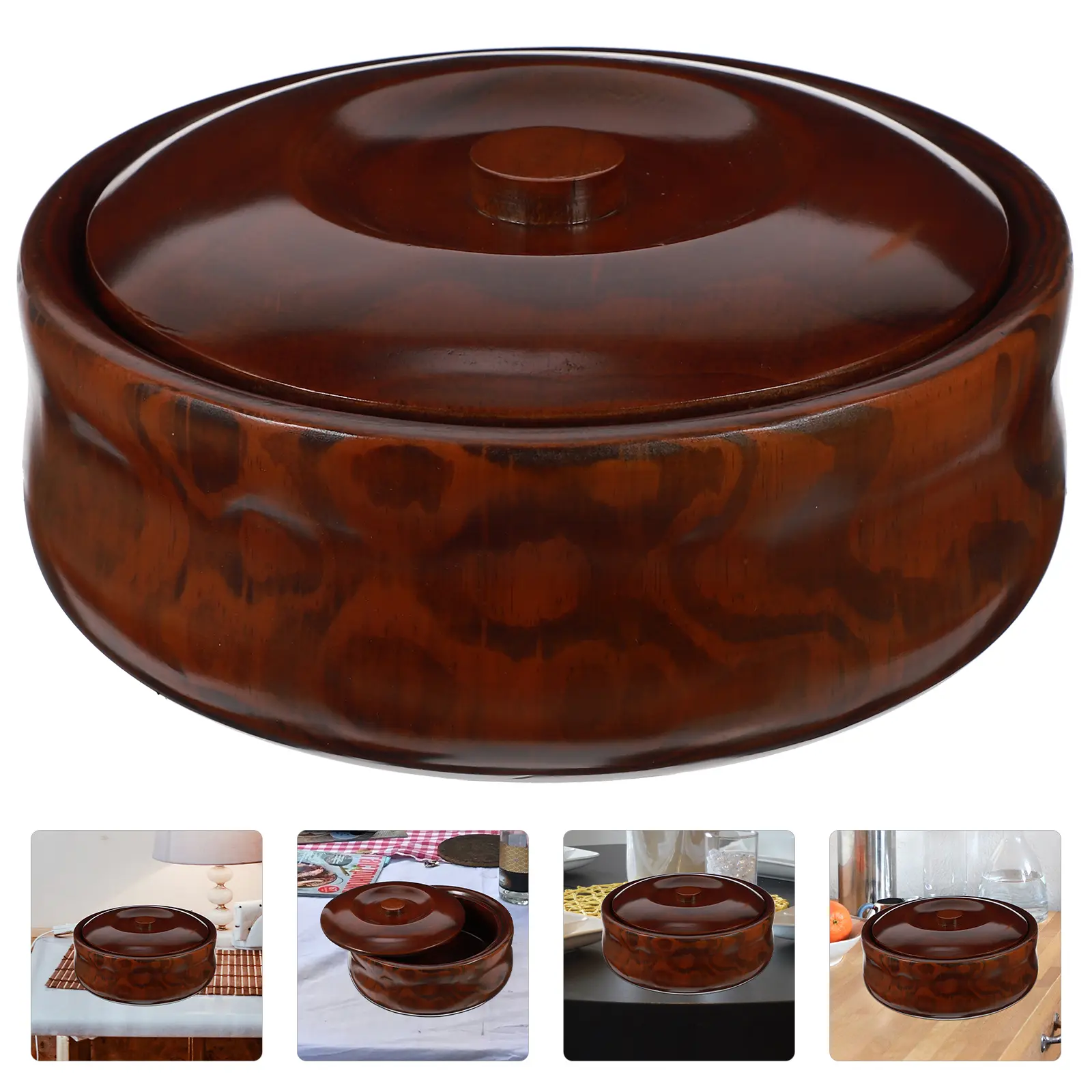 Wooden Snacks Bowl Fruits Dessert Container Safe Lightweight Easy Clean Home Store Round Large Spice Kitchen Bar Use