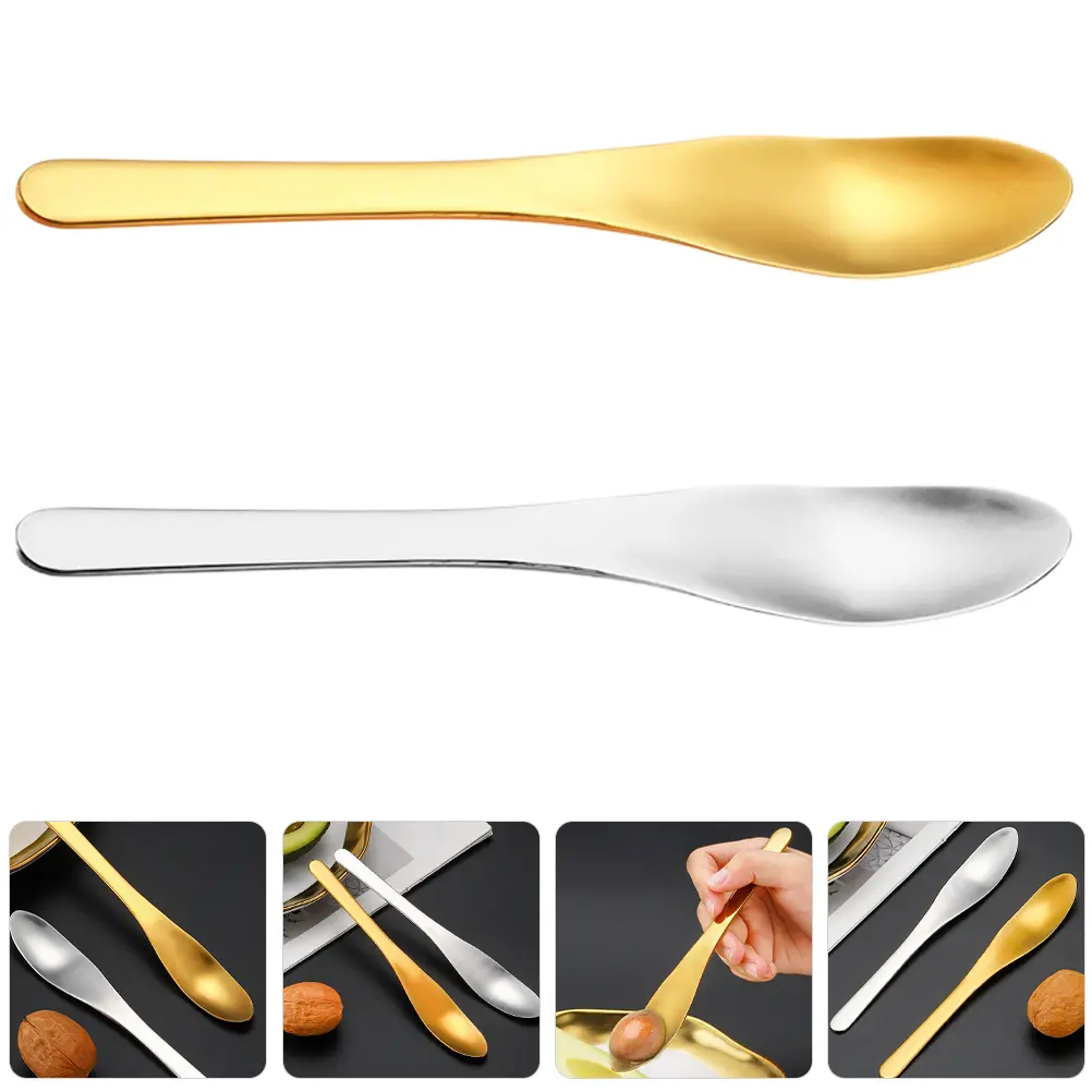 2pcs Fruit Core Remover Mud Scoop Spoon Stainless Steel Reusable Coffee Ice Tea Spoon Gold Natural Color Multifunctional