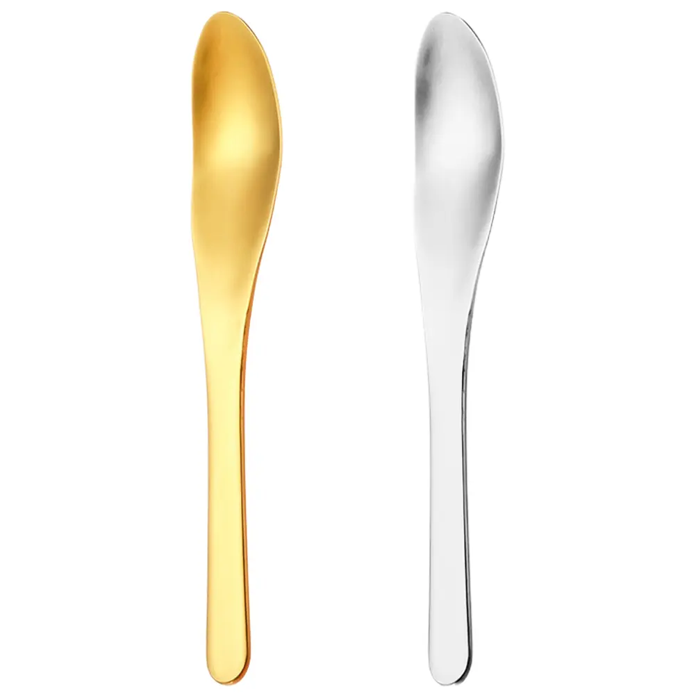 2pcs Fruit Core Remover Mud Scoop Spoon Stainless Steel Reusable Coffee Ice Tea Spoon Gold Natural Color Multifunctional