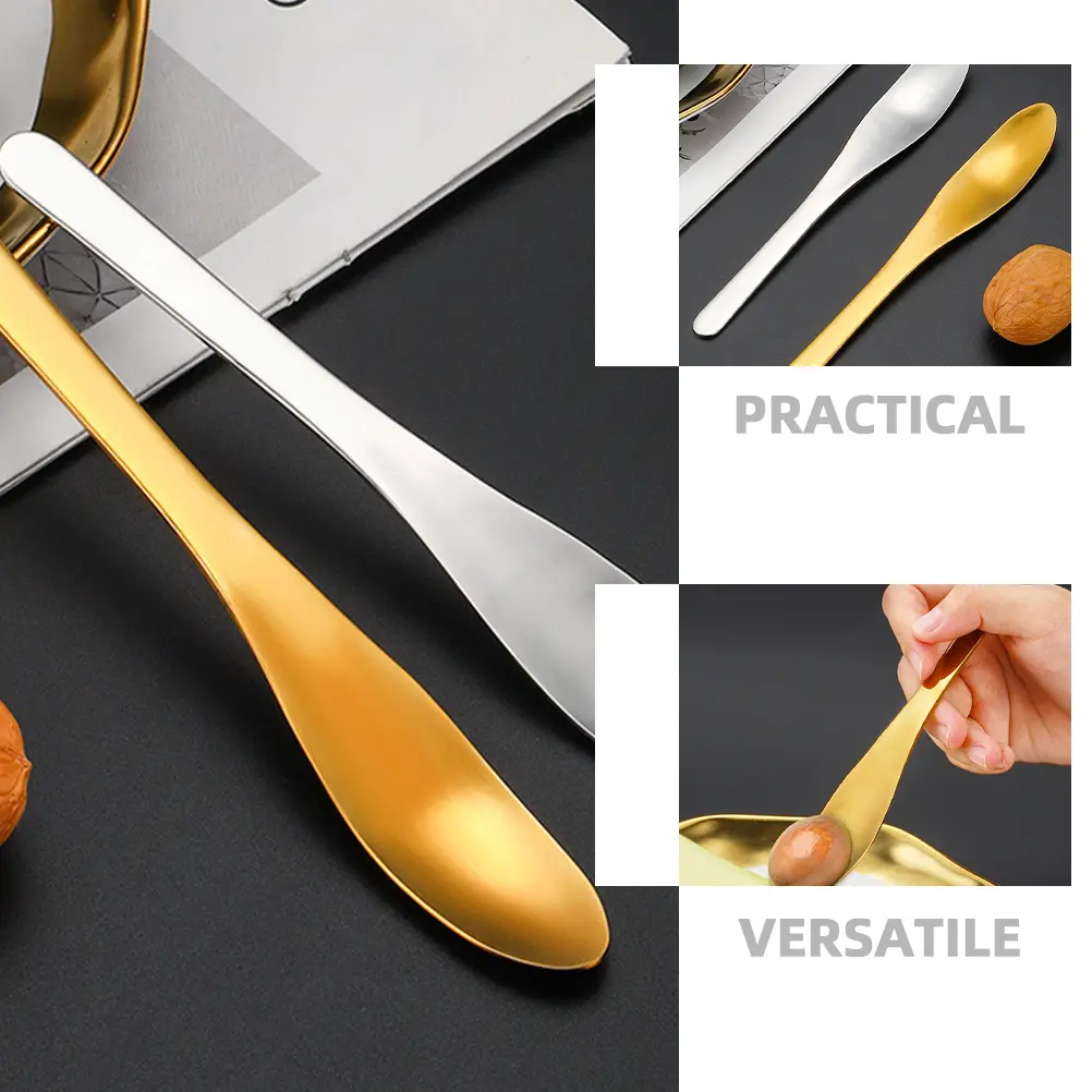 2pcs Fruit Core Remover Mud Scoop Spoon Stainless Steel Reusable Coffee Ice Tea Spoon Gold Natural Color Multifunctional