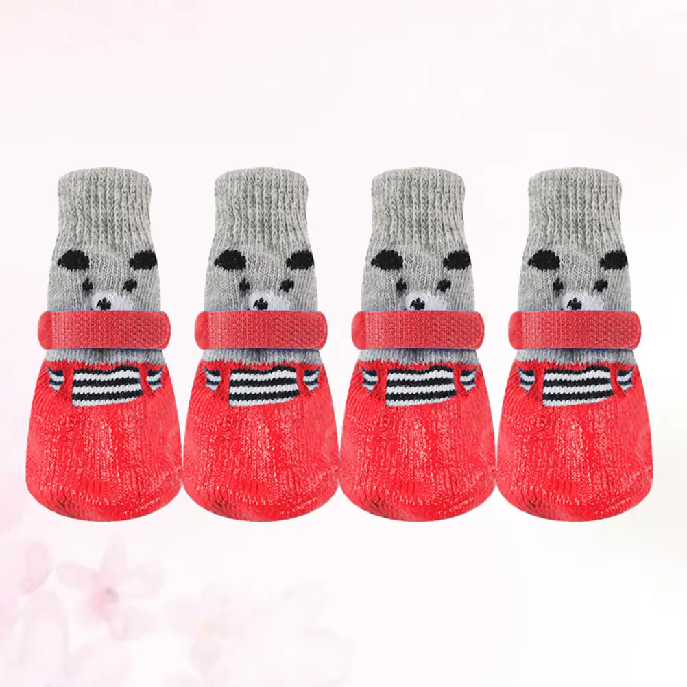4pcs Waterproof for Dogs Hot Pavement Small Large Size Pet Puppy Anti Slip Cotton Cartoon Pet Dog Socks Protect Cold Snow Ice