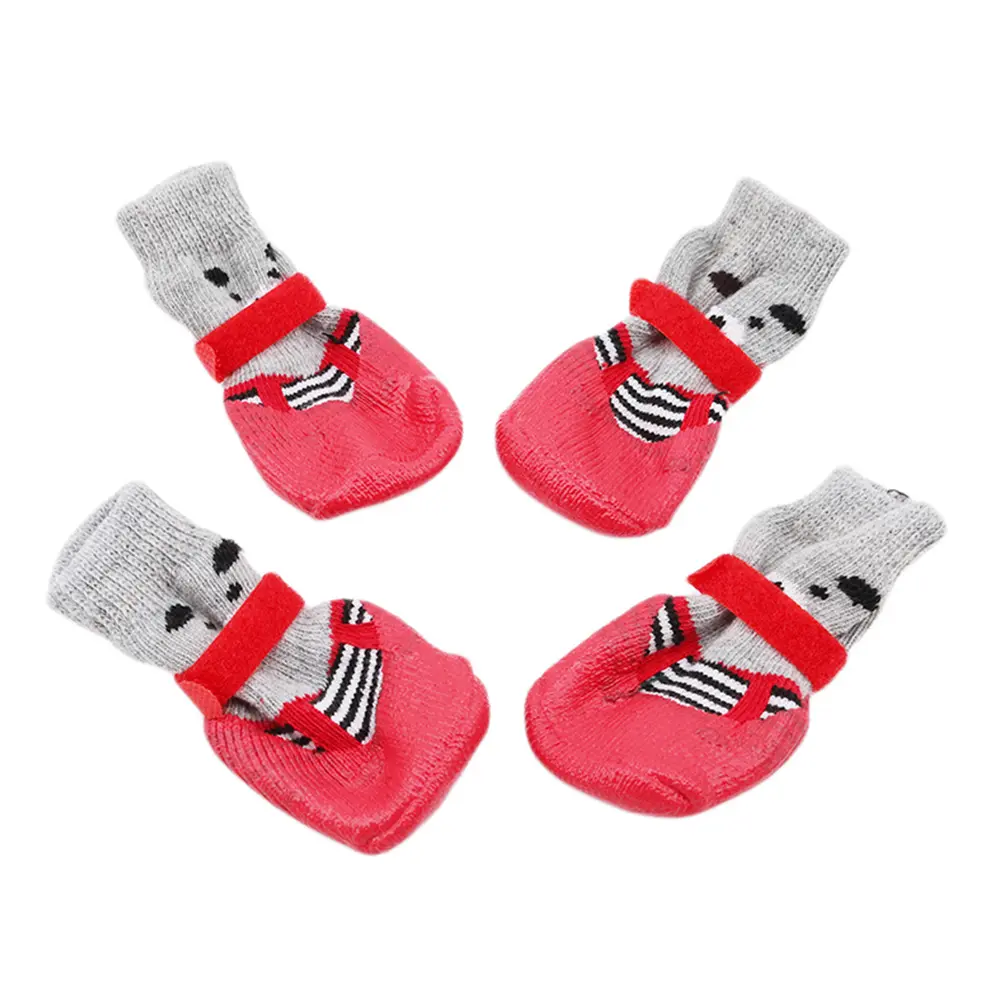 4pcs Waterproof for Dogs Hot Pavement Small Large Size Pet Puppy Anti Slip Cotton Cartoon Pet Dog Socks Protect Cold Snow Ice