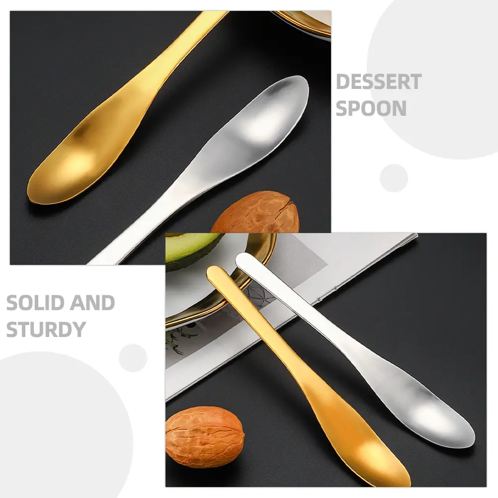 2pcs Fruit Core Remover Mud Scoop Spoon Stainless Steel Reusable Coffee Ice Tea Spoon Gold Natural Color Multifunctional