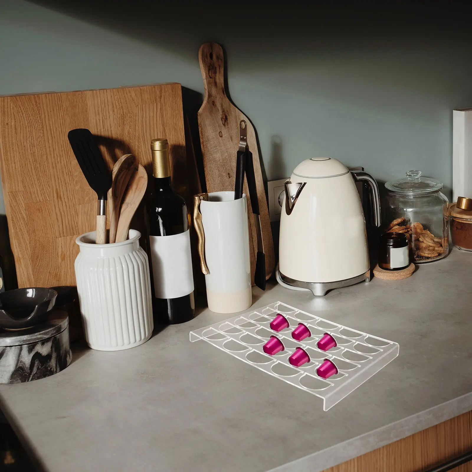 Capsule 30 Cells Acrylic Coffee Pod Rack Transparent Coffee Station ganizer Storage ganizer For Kitchen Drawer Display