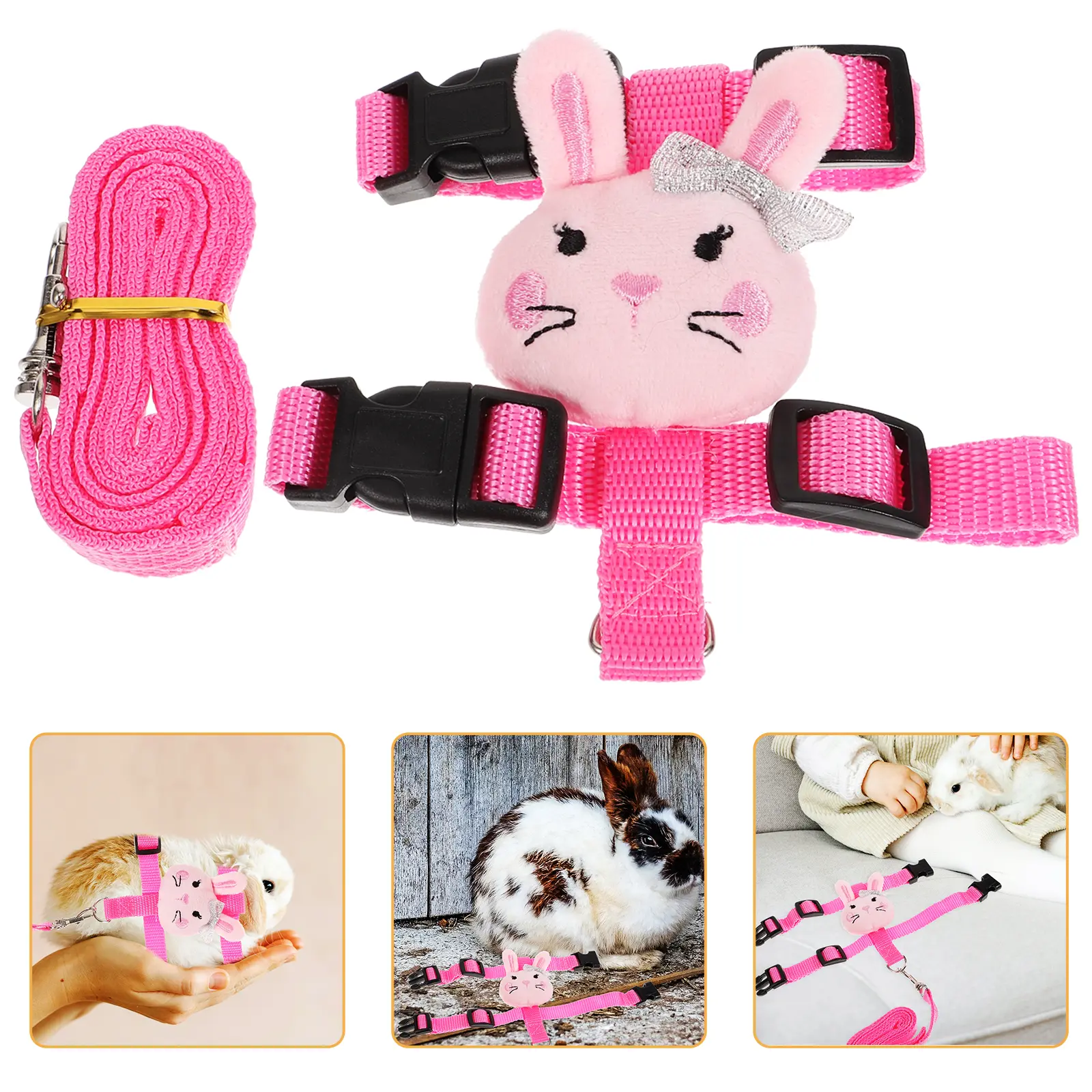 Pet Leash Rabbit Small Harness Kit Traction Bunny Walking Rope Ferret Soft Outdoor Supplies Adjustable S Size 2 Pieces Set Long