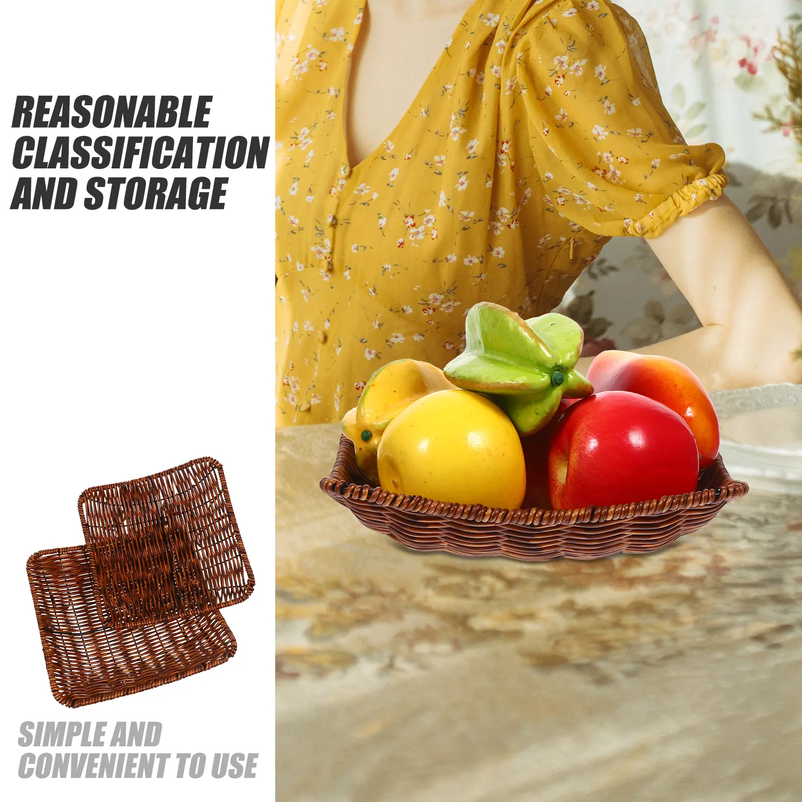2pcs Snack Storage Food Serving Fruit Organizer Household Storage Container Woven Basket Home Supplies Rustic Food Holder