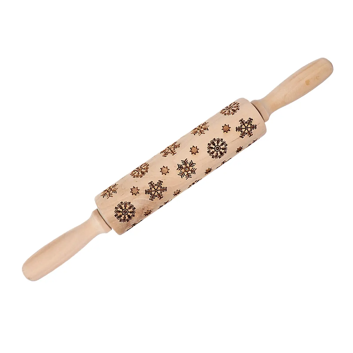 Wooden Rolling Pin Snowflake Patterns for Baking Cookies Christmas Tools Practical Use Premium Material Essential Baking Kitchen