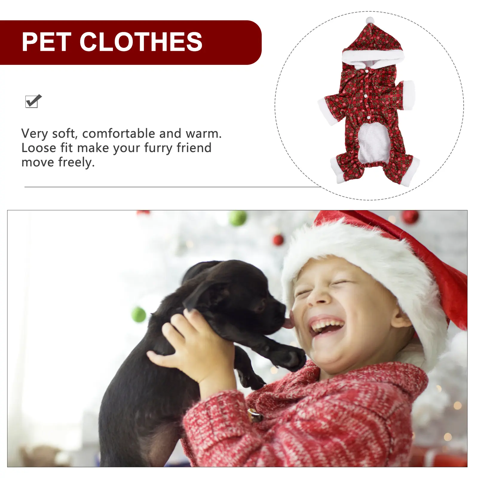Dog Christmas Pet Skirt Pets Dog Christmas Dress Clothes Festival Holiday Pet Skirt Costume Warm Jacket Size L Red