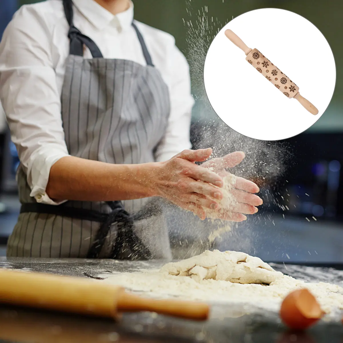 Wooden Rolling Pin Snowflake Patterns for Baking Cookies Christmas Tools Practical Use Premium Material Essential Baking Kitchen