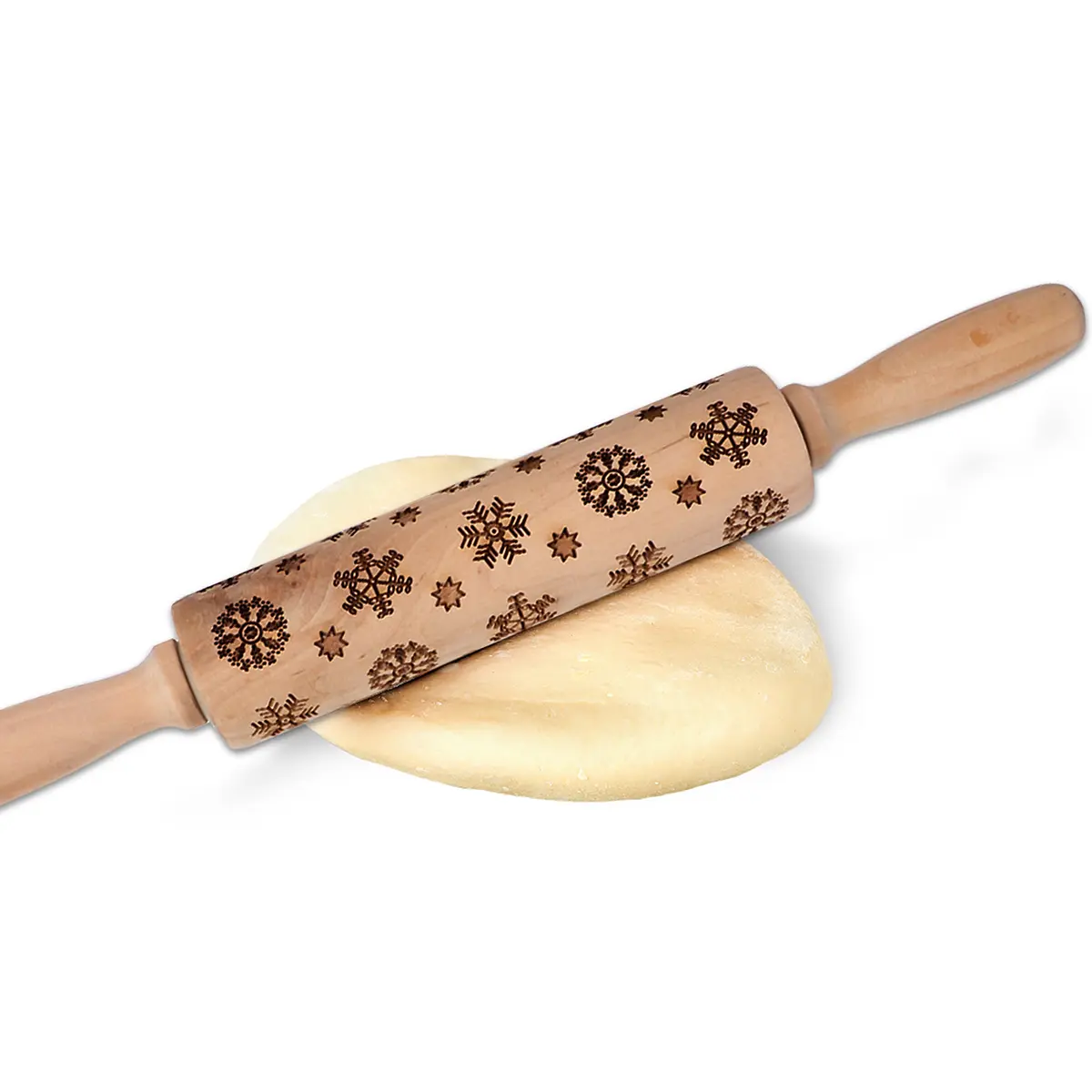 Wooden Rolling Pin Snowflake Patterns for Baking Cookies Christmas Tools Practical Use Premium Material Essential Baking Kitchen