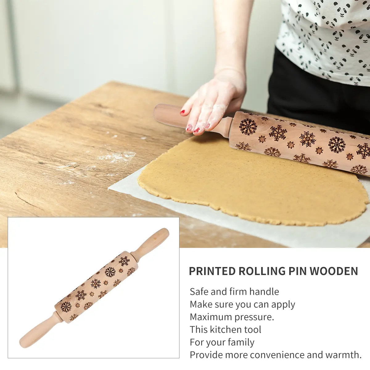 Wooden Rolling Pin Snowflake Patterns for Baking Cookies Christmas Tools Practical Use Premium Material Essential Baking Kitchen