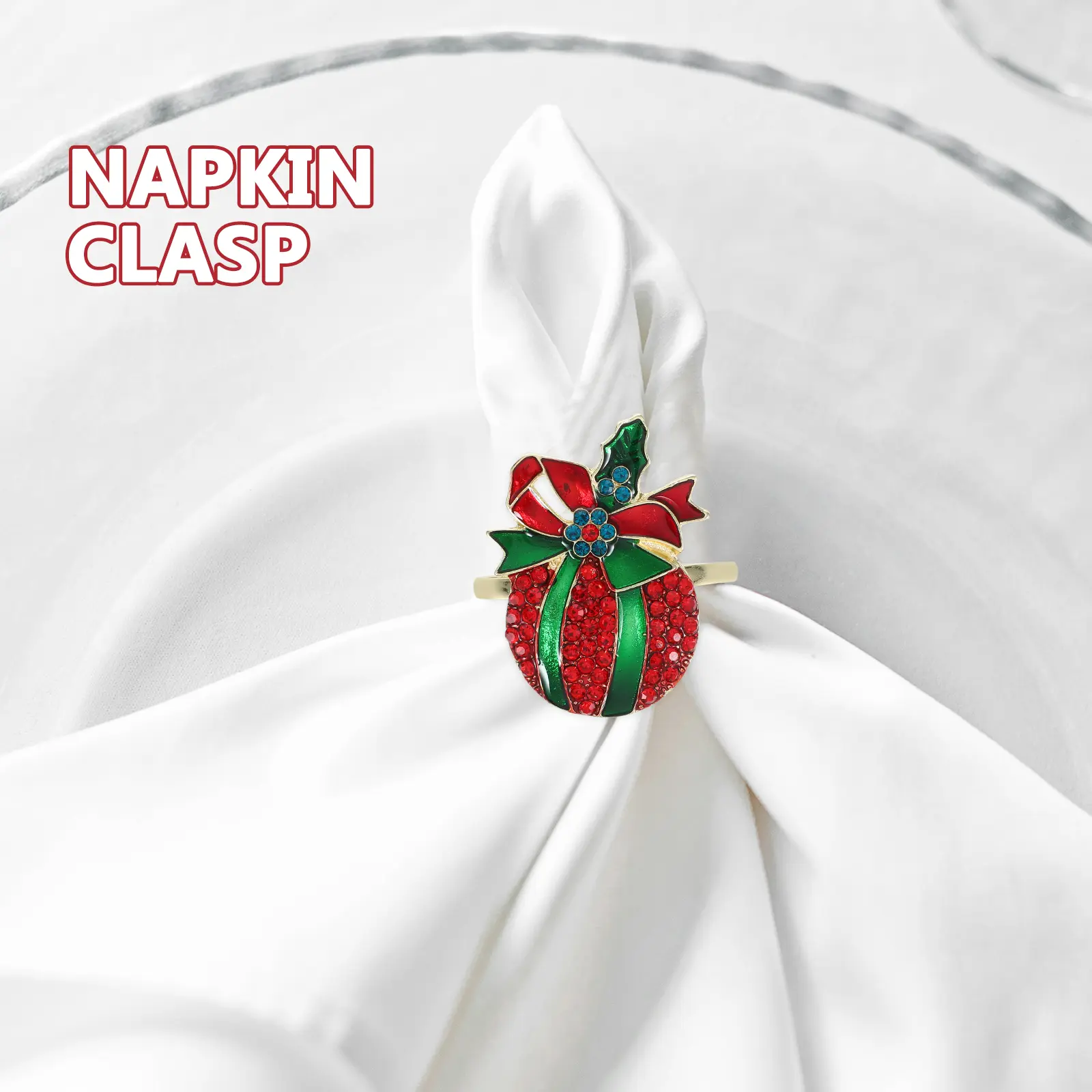Crystal Napkin Christmas Decor Winter Holiday Reusable Metal Poinsettia Seasonal Christmas Table Decor Table Settings