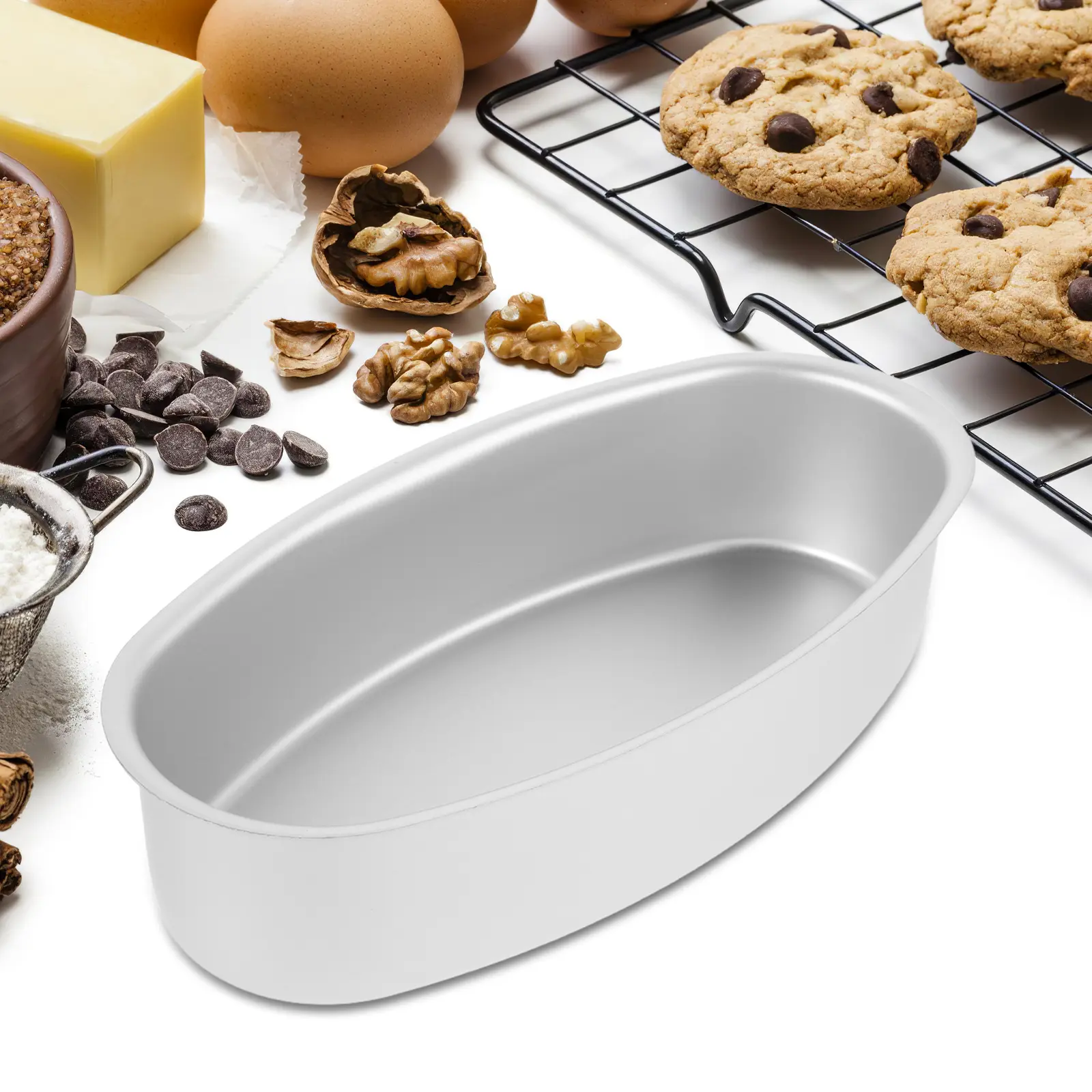2pcs Aluminum Cake Molds Oval Baking Mold Heat Resistant Reusable Dishwasher Safe For Cheesecake Mousse Dessert Breads Loaf Pan