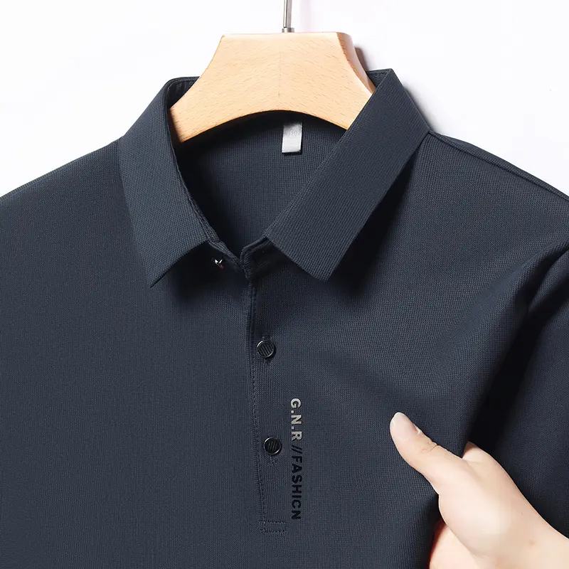 Summer New Men's Ice Silk Short Sleeved T-shirt, Cool Polo Shirt for Middle-aged and Young People, Solid Color Top, Base Shirt