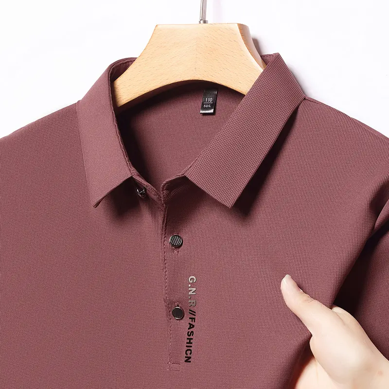 Summer New Men's Ice Silk Short Sleeved T-shirt, Cool Polo Shirt for Middle-aged and Young People, Solid Color Top, Base Shirt